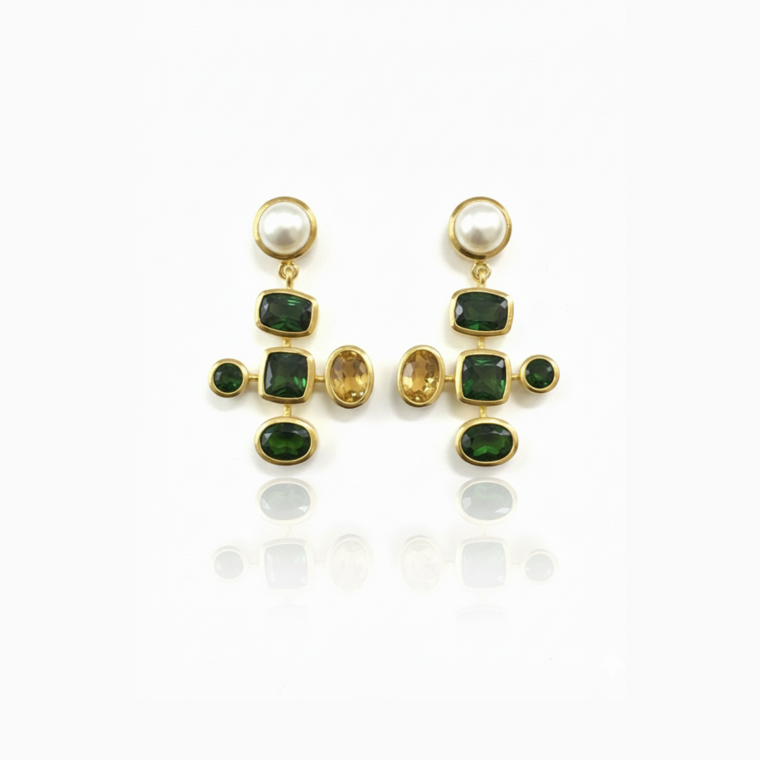 Zara | Pearl, Chromium Diopside And Citrine | Earrings