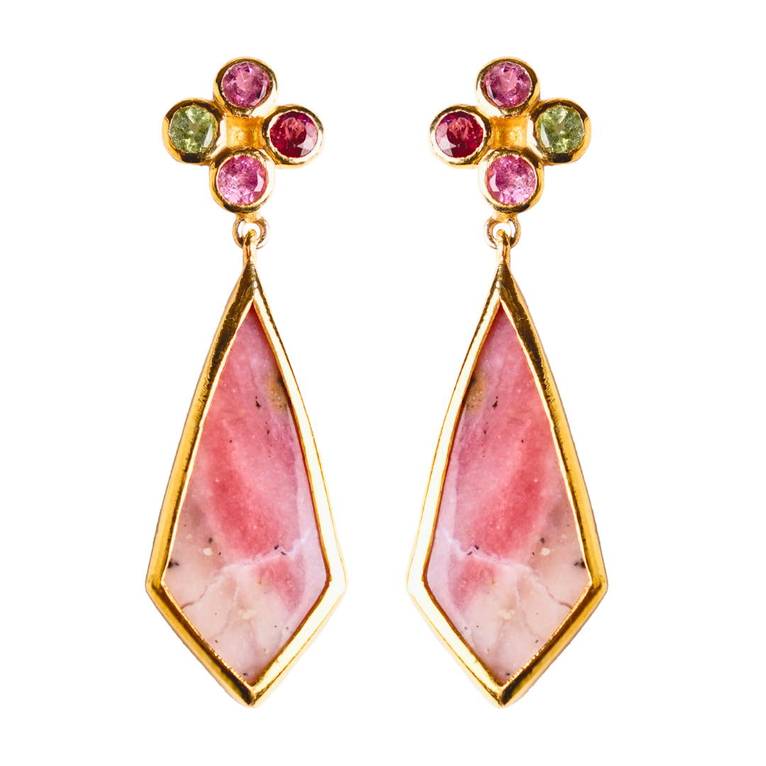 One Off | Tourmaline And Pink Opal | Earrings