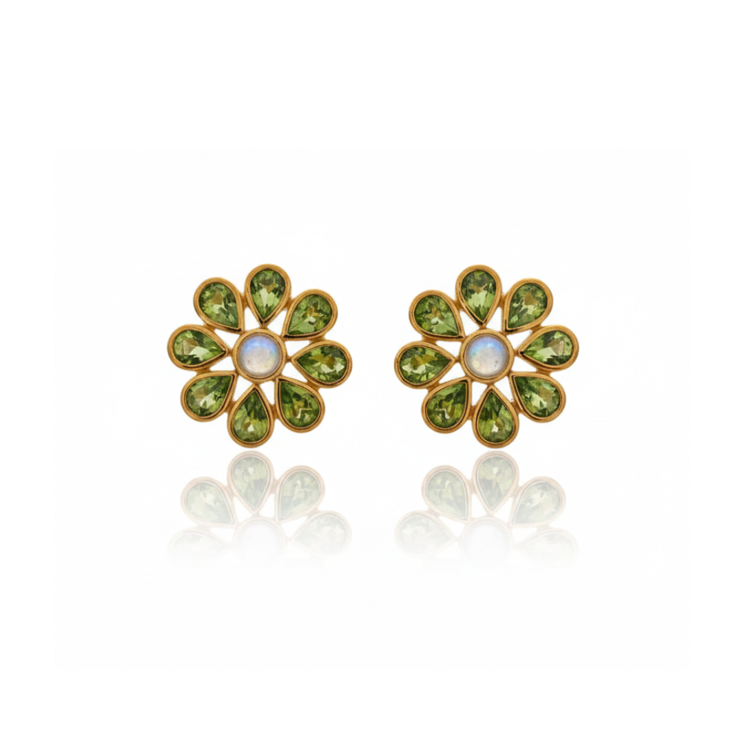 Blossom | Rainbow Moonstone And Peridot | Studs