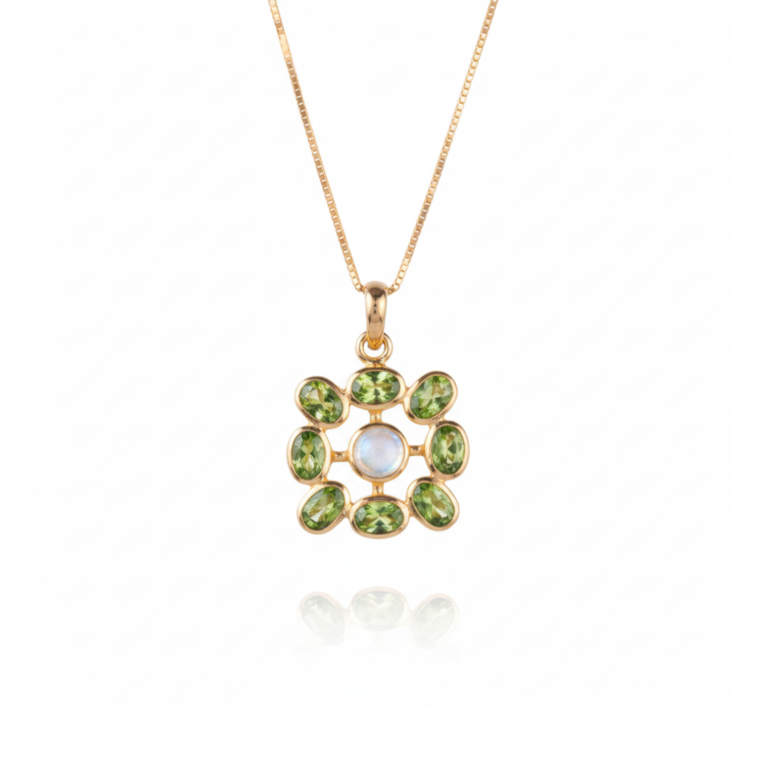 Meera | Rainbow Moonstone And Peridot | Necklace