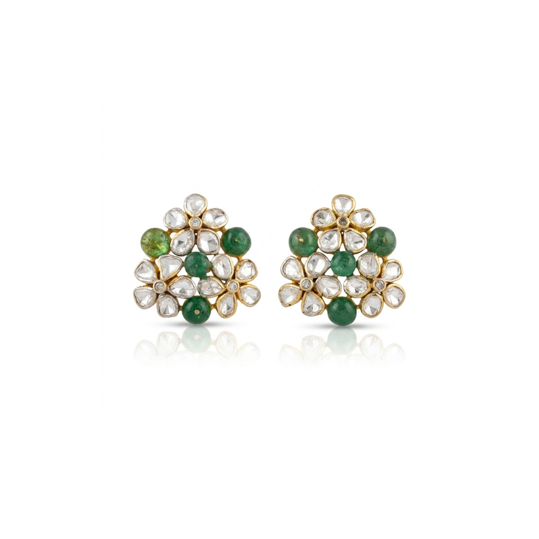 One Off | Emerald bead & Polki Diamond  | Studs