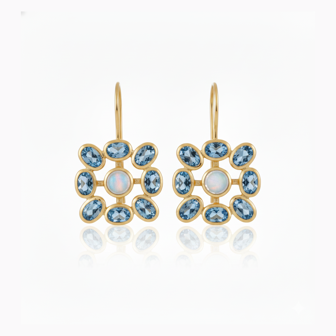 Meera | Moonstone And Swiss Blue Earrings