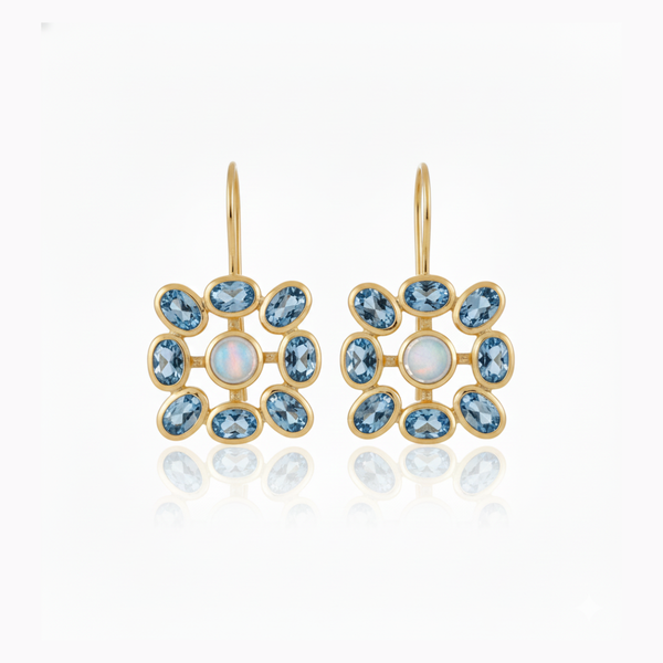 Meera | Moonstone And Swiss Blue Earrings