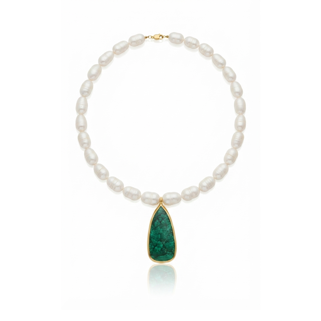 One Off | Cultured Pearl & Malachite | Necklace