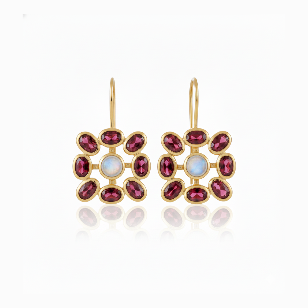 Meera | Moonstone And Garnet Earrings