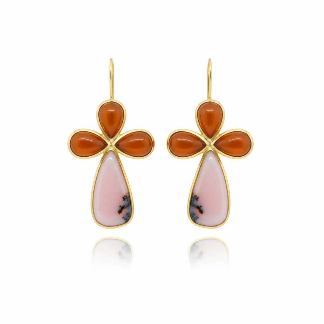 One Off | Carnelian And Pink Opal | Earrings