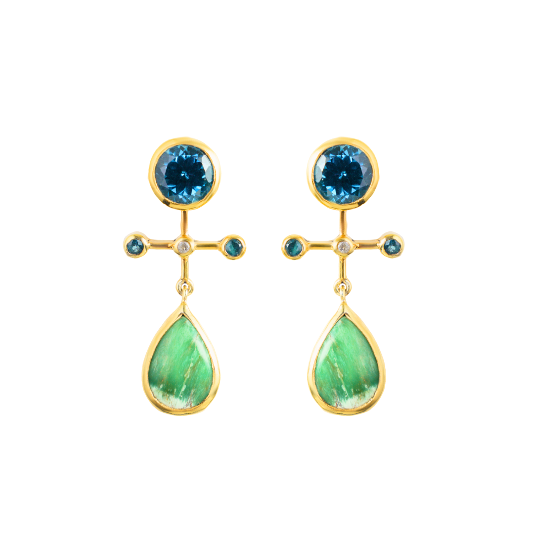 Sophie | Variscite, London Blue Topaz And White Topaz | Earrings