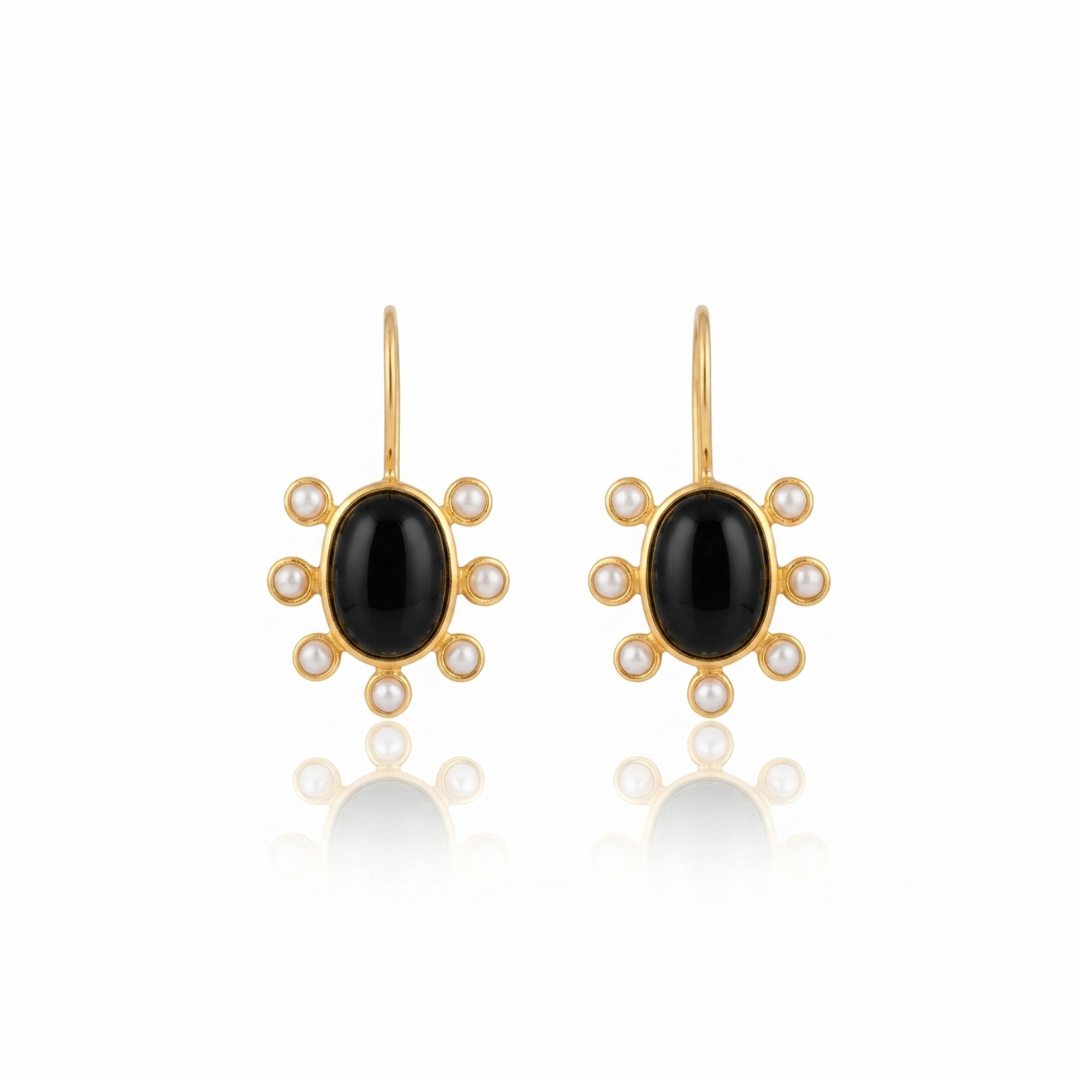 Zoya | Black Onyx And Pearl | Earrings