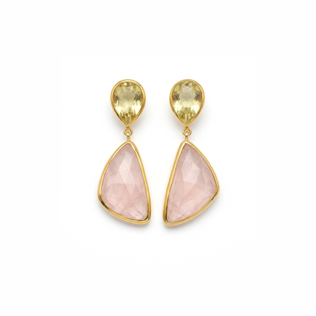 One Off | Lemon Quartz & Rose Quartz | Earrings