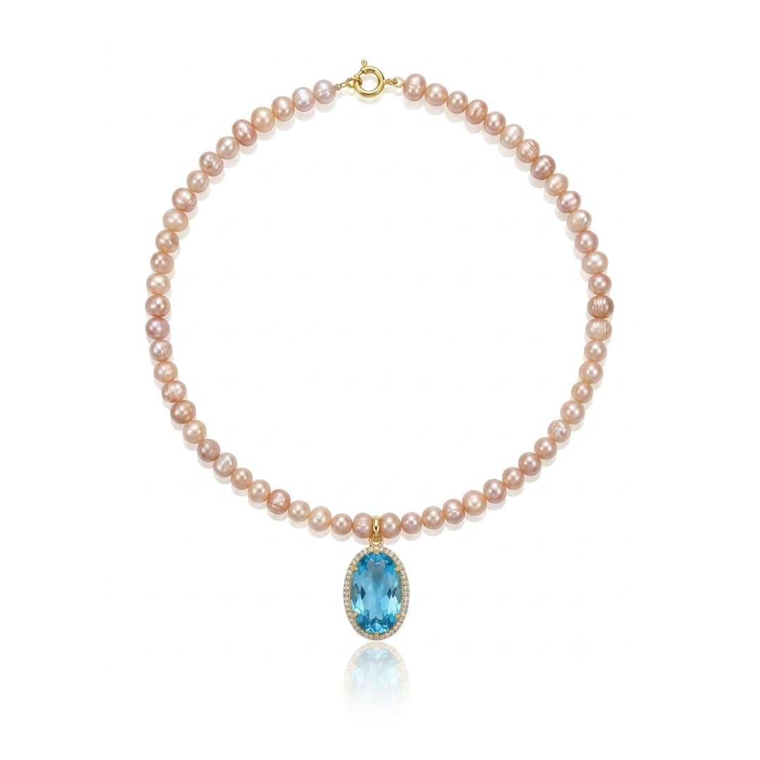 One Off | Pink Pearl, Swiss Blue Topaz & Cubic Zirconia | Necklace