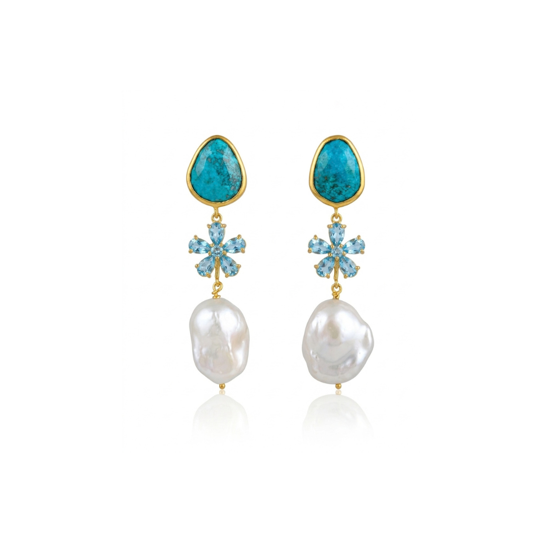 One Off |  Pearl, Swiss blue & Shattuckite  | Earrings