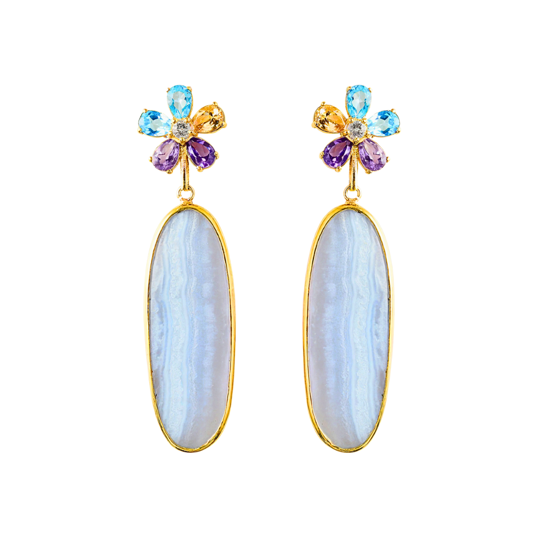 One Off | Amethyst, Citrine, Swiss Blue Topaz, White Topaz And Blue Lace Agate | Earrings