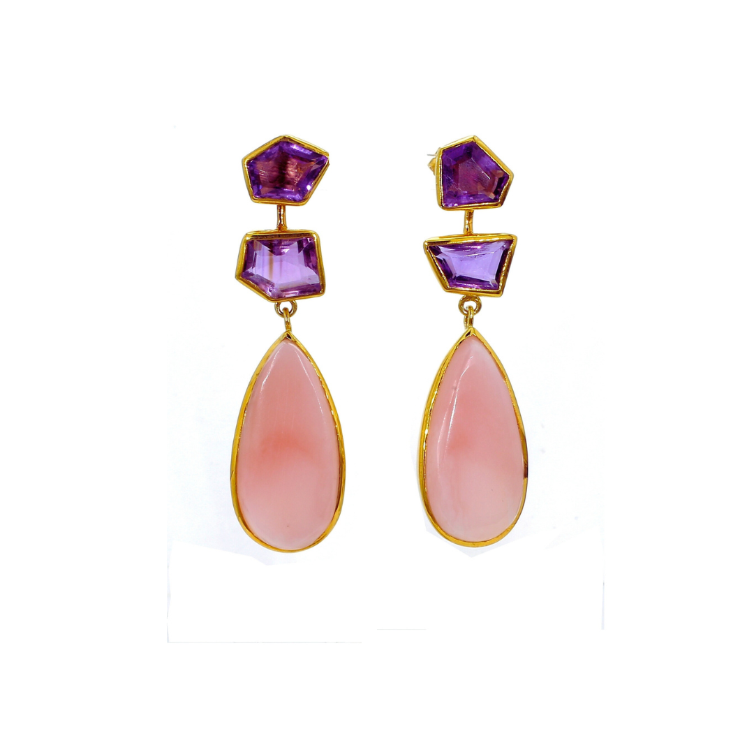 One Off | Amethyst And Pink Opal | Earrings