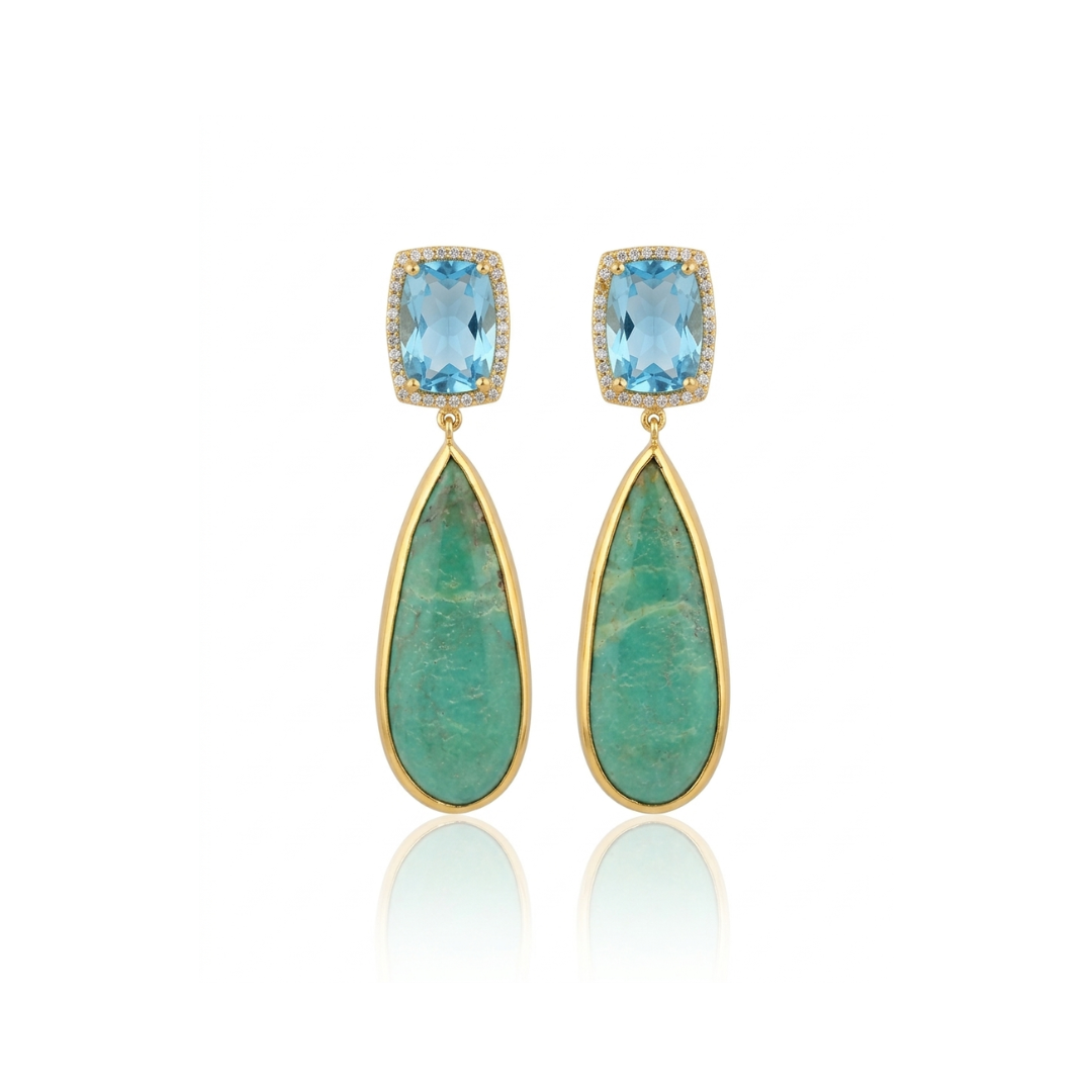 One Off | Cubic Zirconia, Sky Blue Topaz & Kingman Turquoise  | Earrings