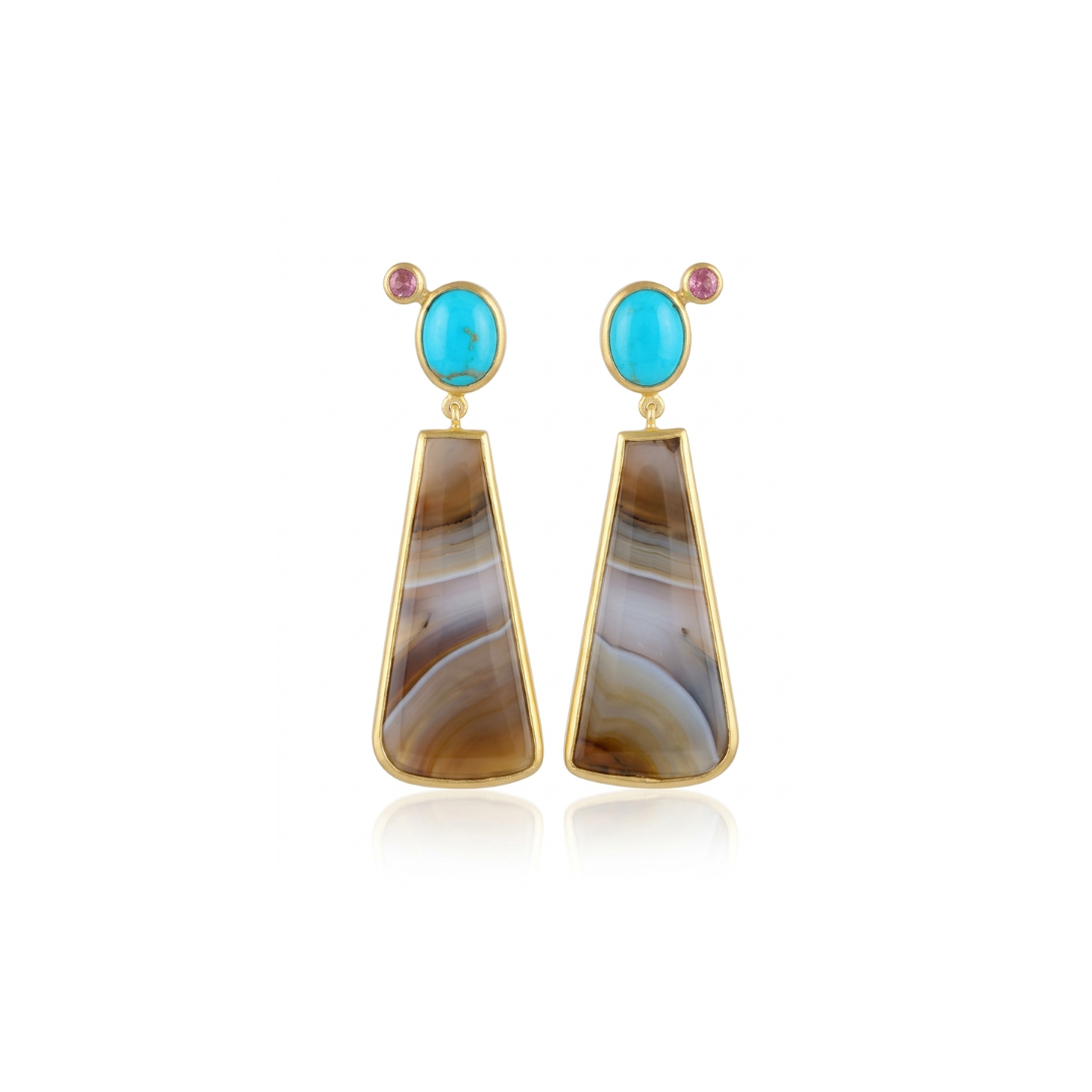 One Off | Turquoise, Pink Tourmaline & Montana Agate  | Earrings