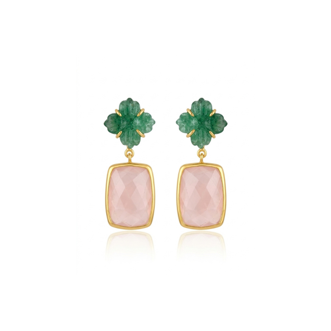 One Off | Rose Quartz & Green Quartz | Earrings