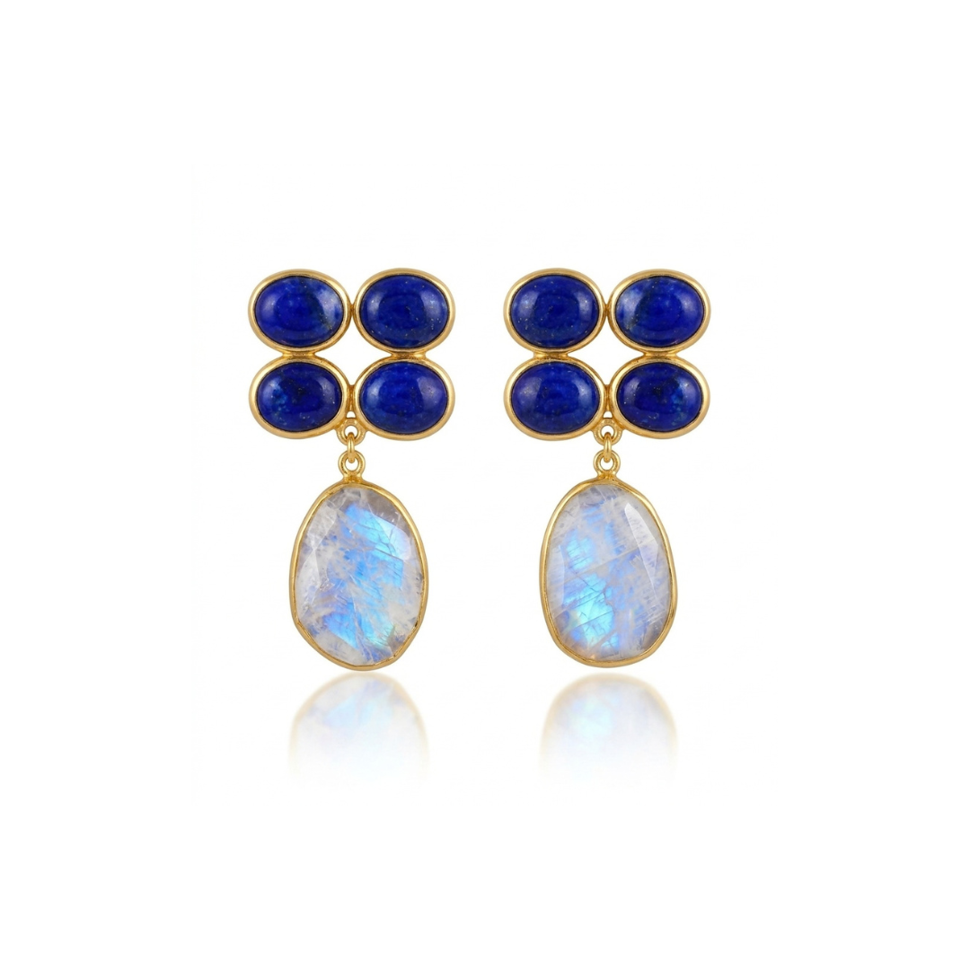 One Off | Rainbow Moonstone & Lapis | Earrings