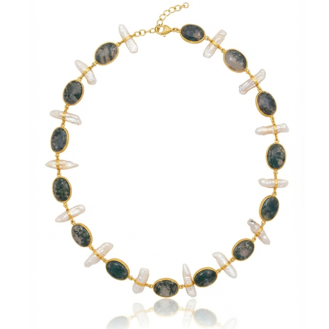 One Off | Moss Agate & Cultured Pearl | Necklace
