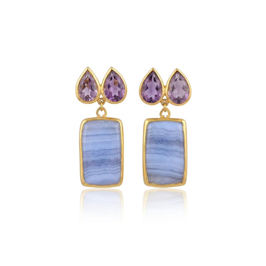 One Off | Amethyst & Blue Lace Agate | Earrings