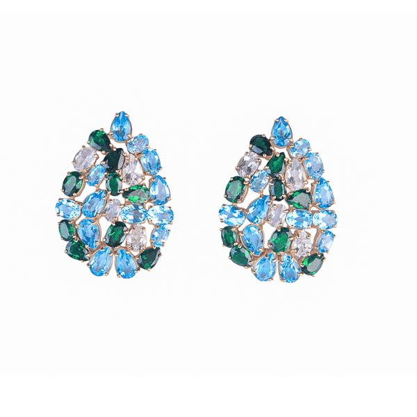 Celeste | Swiss Blue Topaz, Chromium Diopside And White Topaz | Earrings