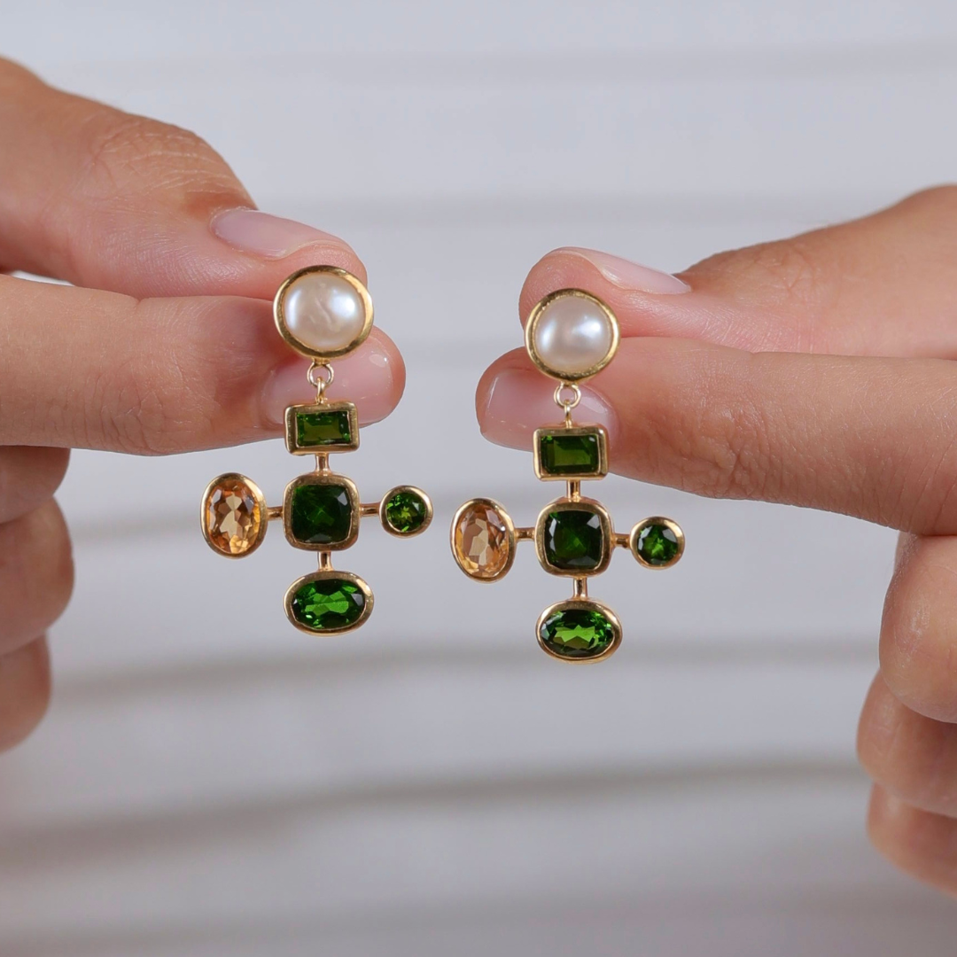 Zara | Pearl, Chromium Diopside And Citrine | Earrings