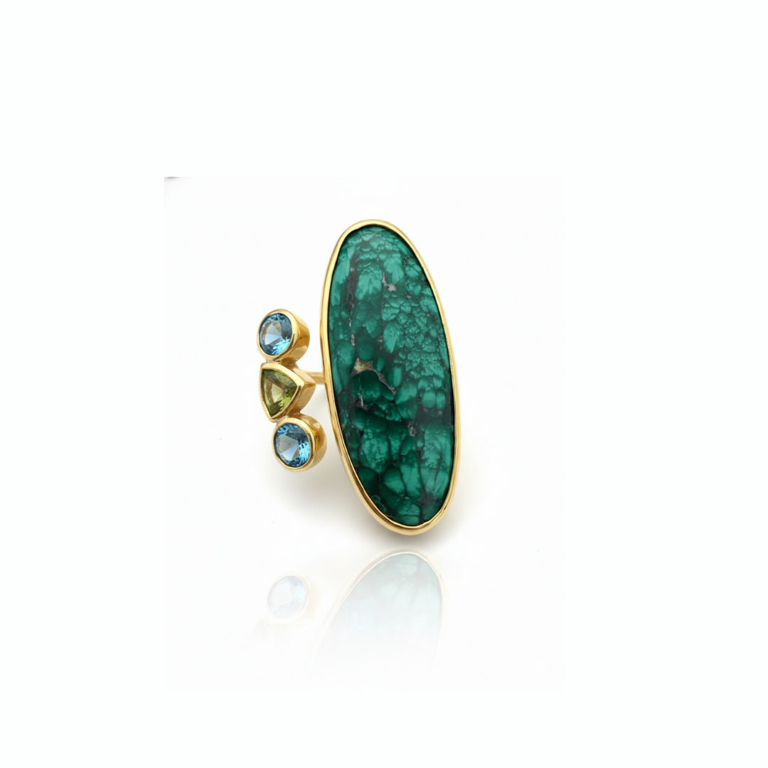 One Off | Malachite, Peridot And Swiss Blue Topaz  | Ring