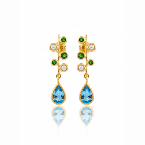 Eden | Pearl, Blue topaz And chromium diopside | Earrings