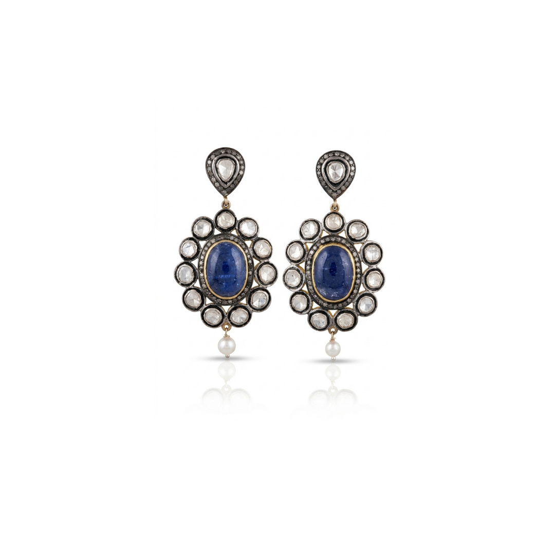 One Off | Tanzanite, Polki Diamond and Pearl |  Earrings
