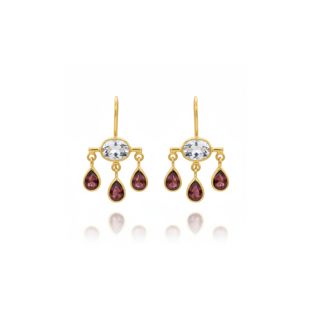 Scarlette | White Topaz And Rose Garnet | Earrings