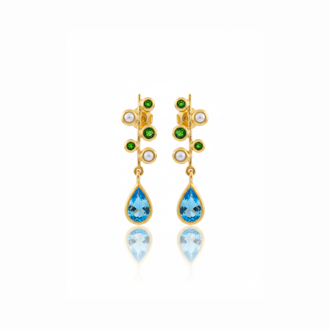 Eden | Pearl, Blue topaz And chromium diopside | Earrings