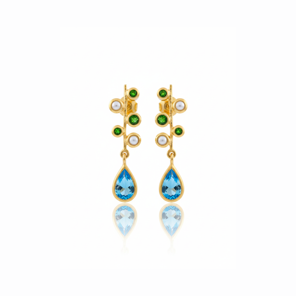 Eden | Pearl, Blue topaz And chromium diopside | Earrings