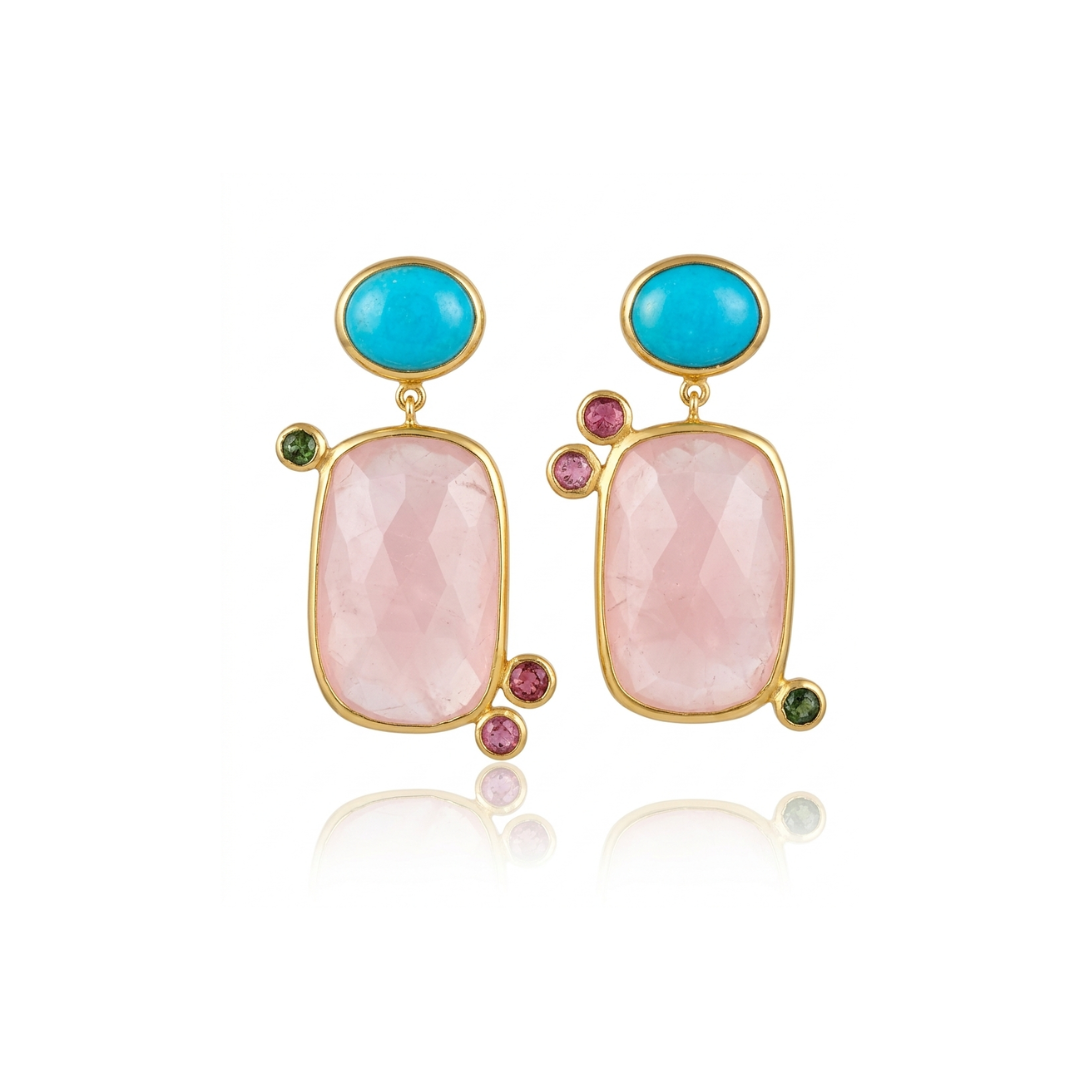One Off | Turquoise, Rose Quartz, Green Tourmaline & Pink Tourmaline | Earrings