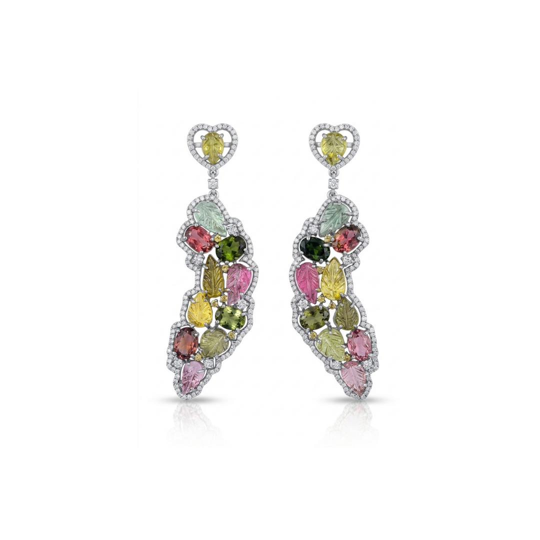 One Off | Multi Color Tourmaline & Diamonds | Earrings