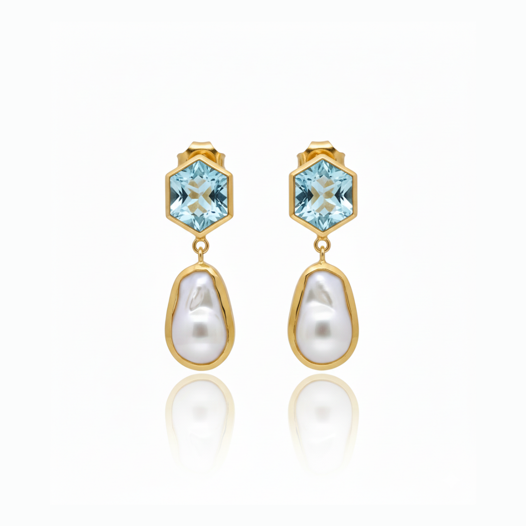 One Off | Cultured Pearl And Baby Blue Topaz | Earring