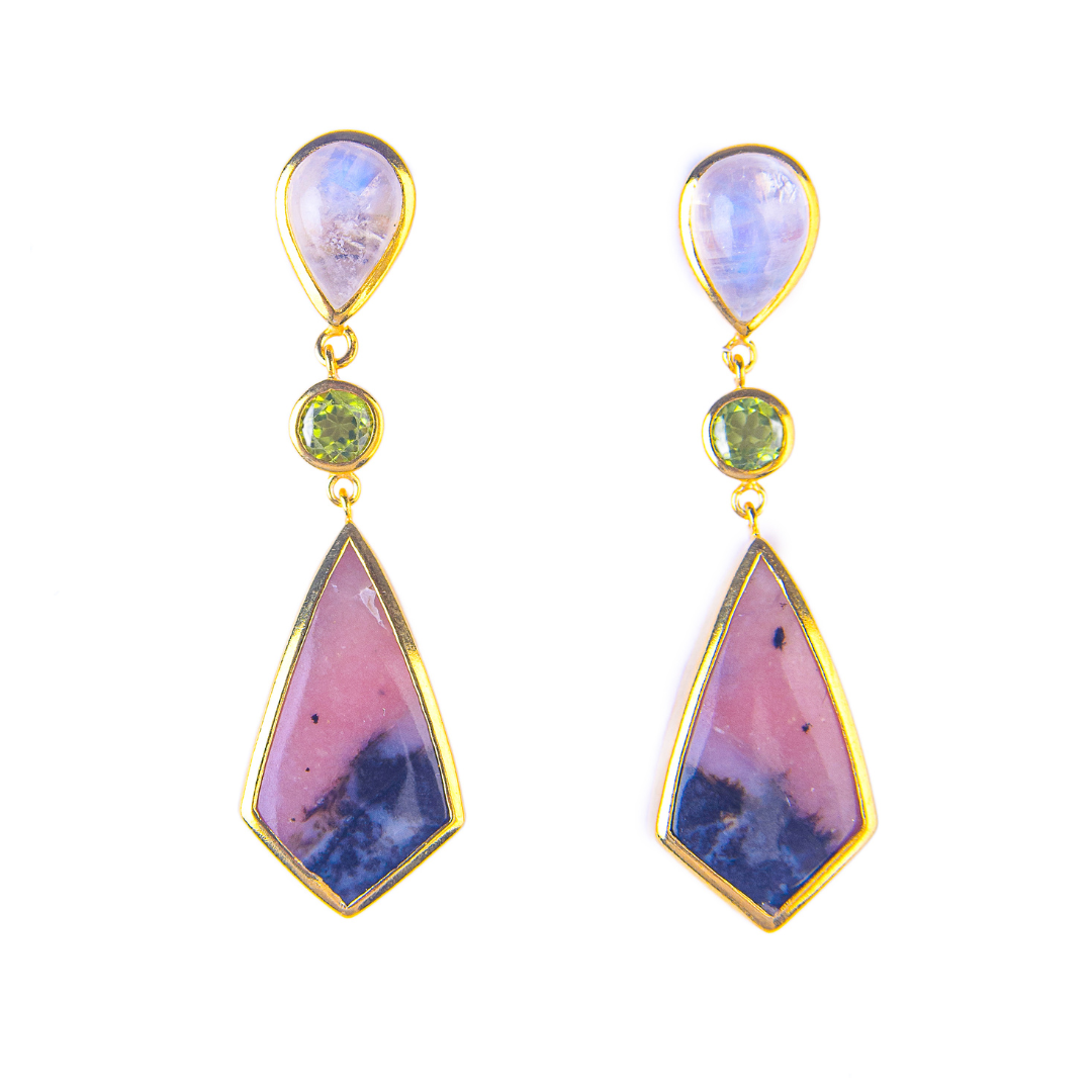 One Off | Moonstone, Peridot And Pink Opal | Earrings