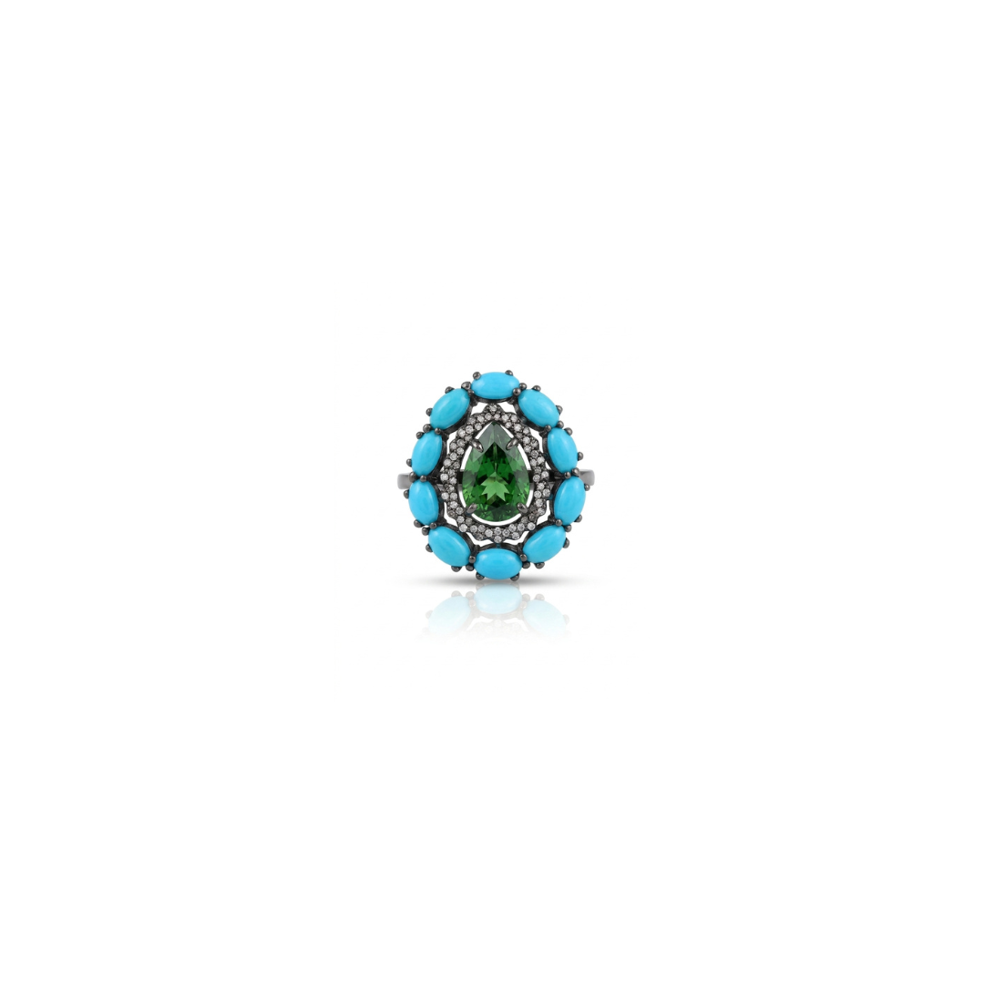 One Off | Tsavorite Garnet, Turquoise & Diamond | Ring