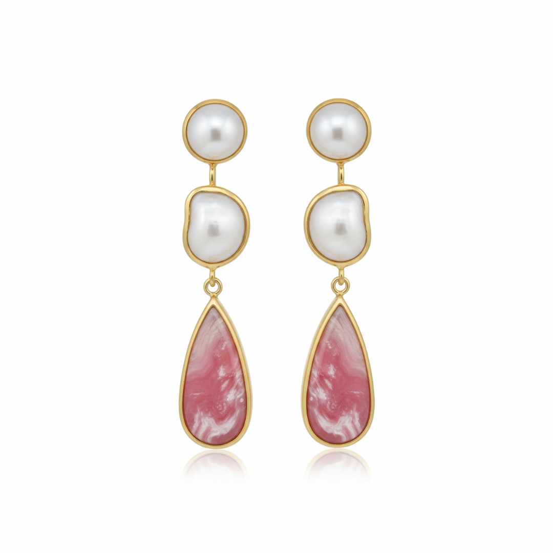 One Off | Pearl And Pink Opal Earrings