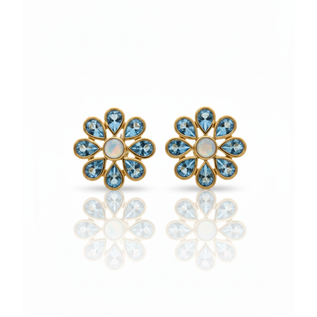 Blossom | Rainbow Moonstone And Swiss Blue Topaz | Studs