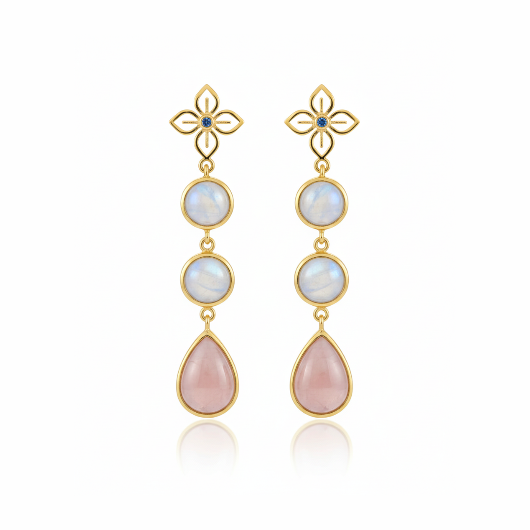 One Off | Moonstone, Rose Quartz And White Topaz | Earrings