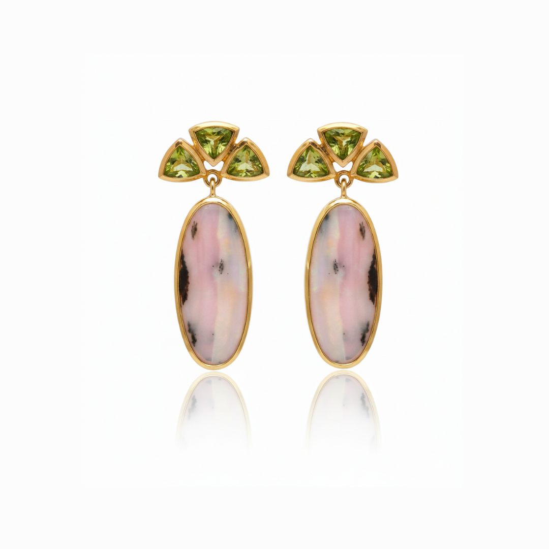 One Off | Peridot And Pink Opal | Earrings