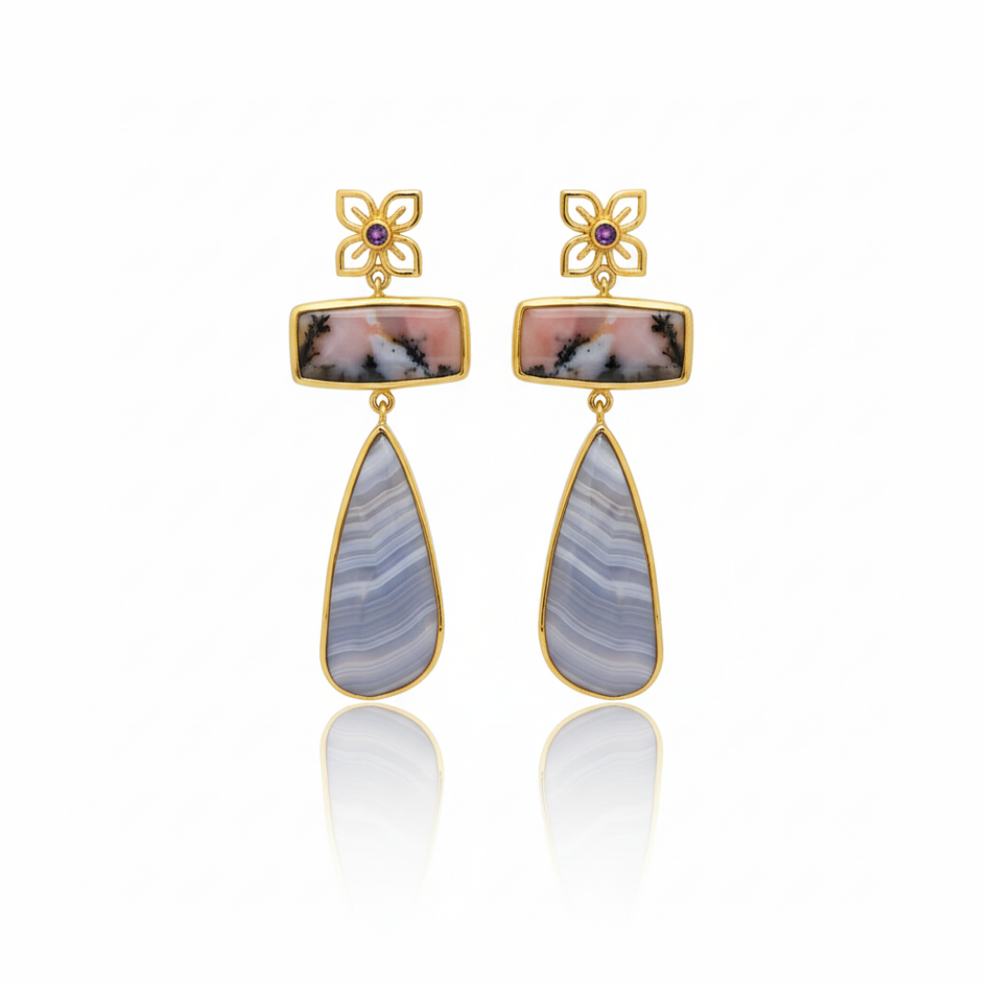 One Off | Amethyst, Pink Opal And Blue Agate | Earrings