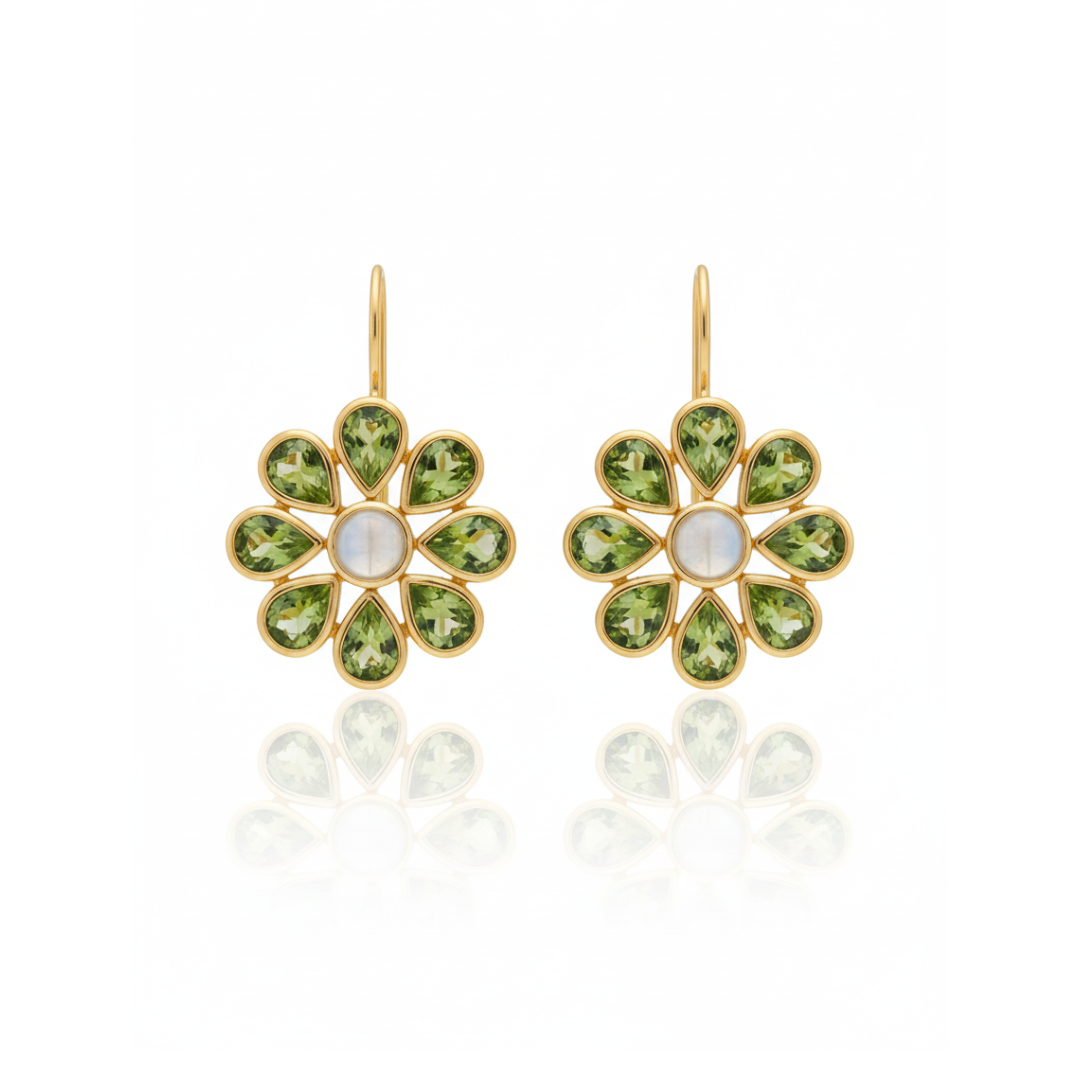Blossom | Rainbow Moonstone And Peridot | Earrings