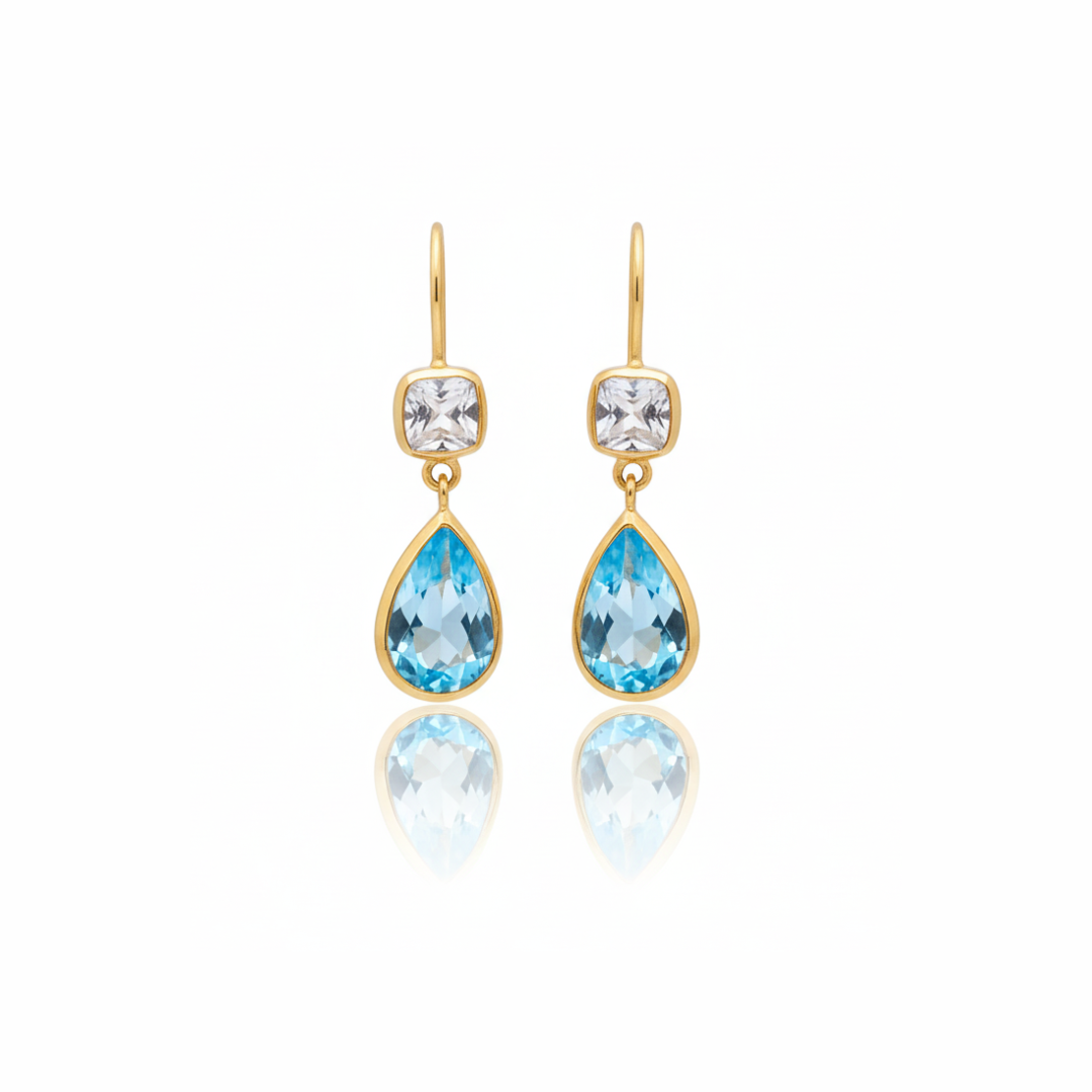 Lily | White Topaz And Swiss Blue Topaz Earrings