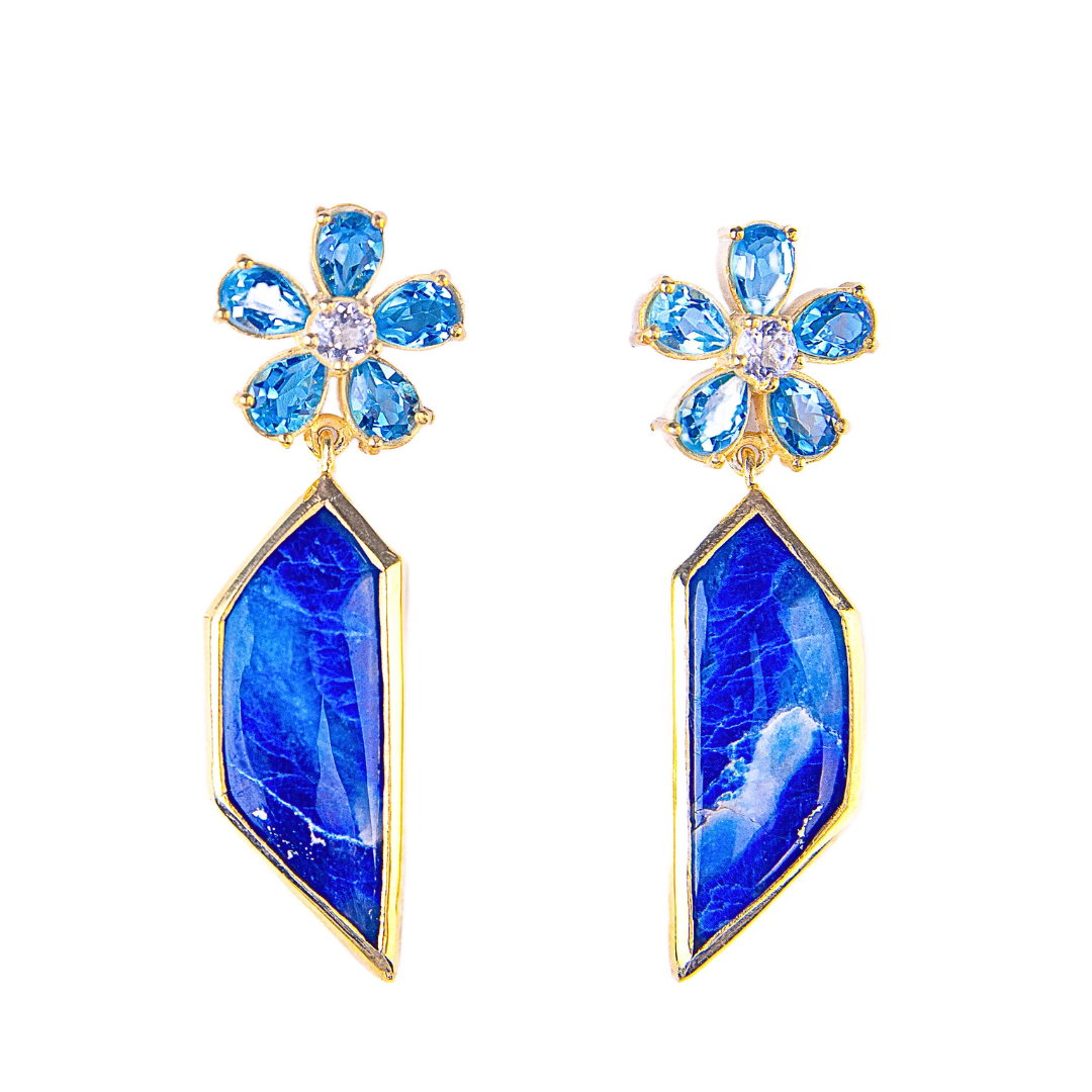 One Off | White Topaz, Blue Topaz And Afghanite | Earrings