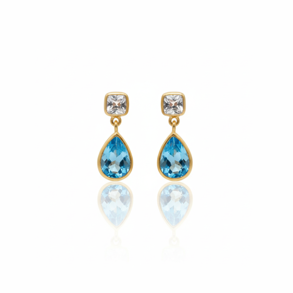 Lily | White Topaz And Swiss Blue Topaz Earrings