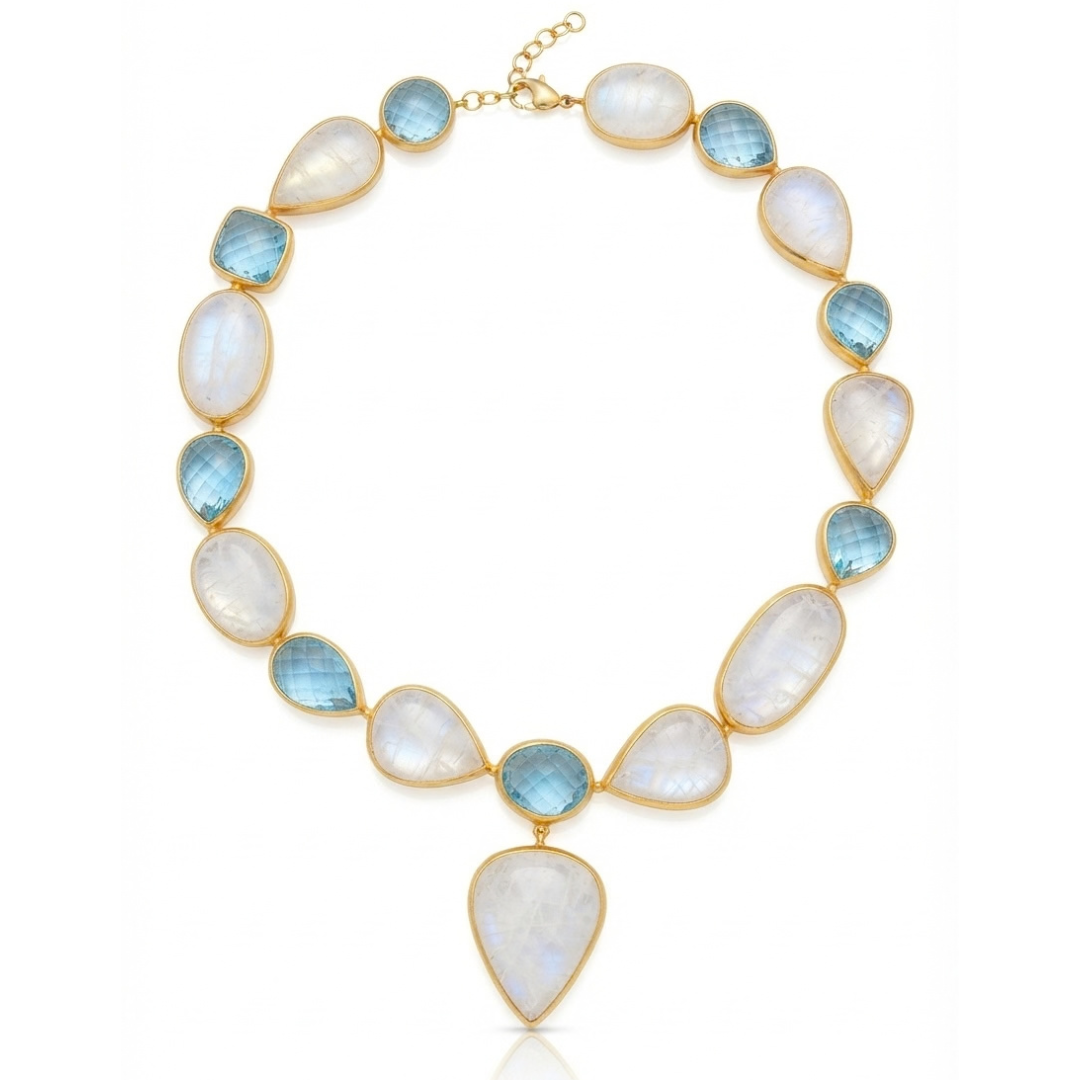 One Off | Rainbow Moonstone & Sky Blue Topaz | Necklace