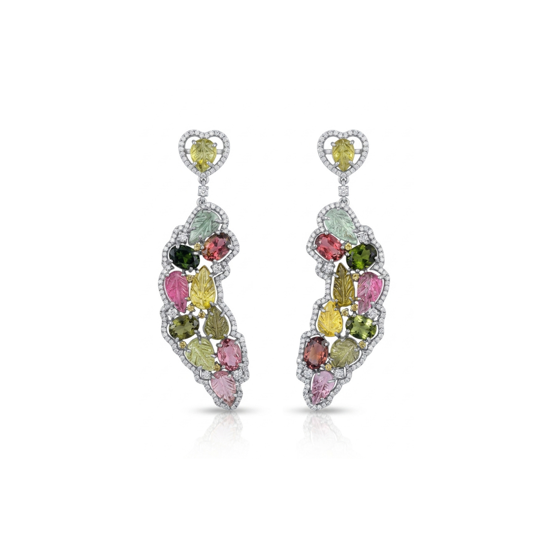 One Off | Multi Color Tourmaline & Diamonds | Earrings