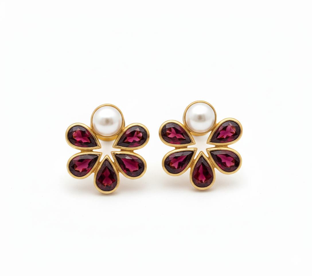 Daisy | Garnet And Cultured Pearl | Earrings