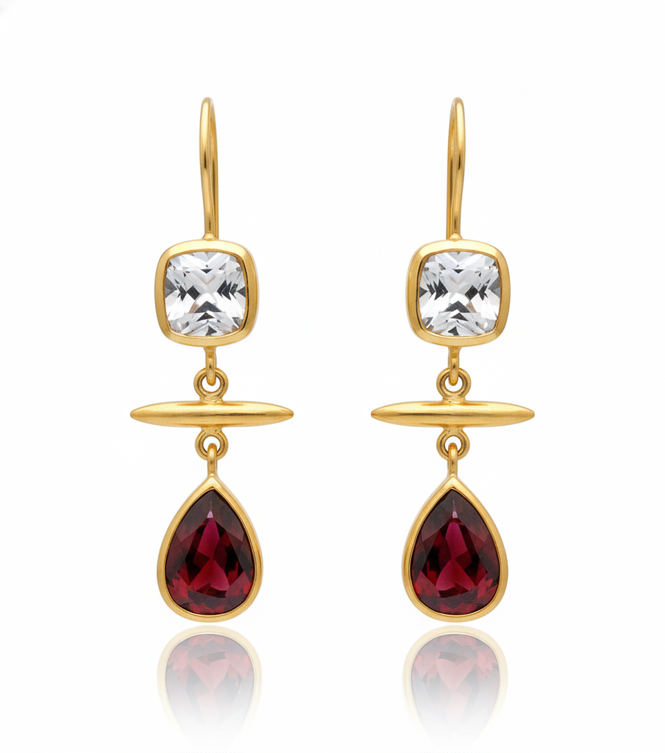 Esther | Garnet And White Topaz | Drop | Earrings