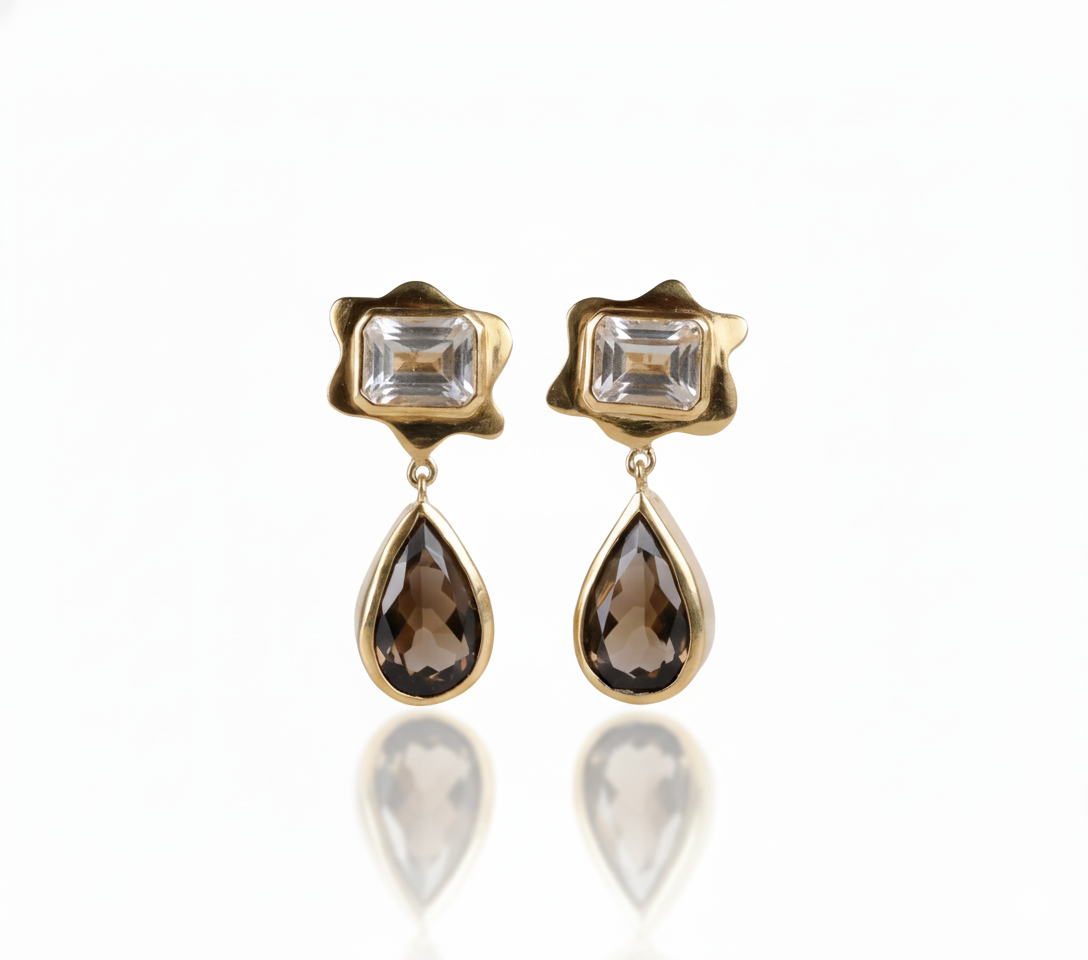 Skyler | White Topaz And Smokey Quartz | Earrings